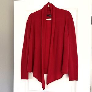 Alex Marie 100% Cashmere Open Front Cardigan L Sweater Red Draped Shawl Collar